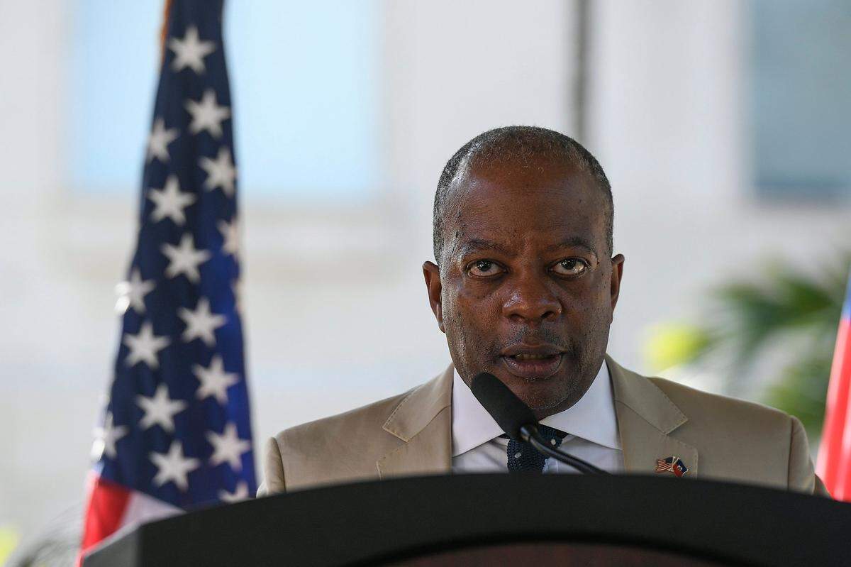 Todd D. Robinson, U.S. Assistant Secretary of State for the Bureau of International Narcotics and Law Enforcement Affairs, speaks during a press conference at the U.S. Embassy in Port-au-Prince, Haiti, Tuesday, Nov. 9, 2021.