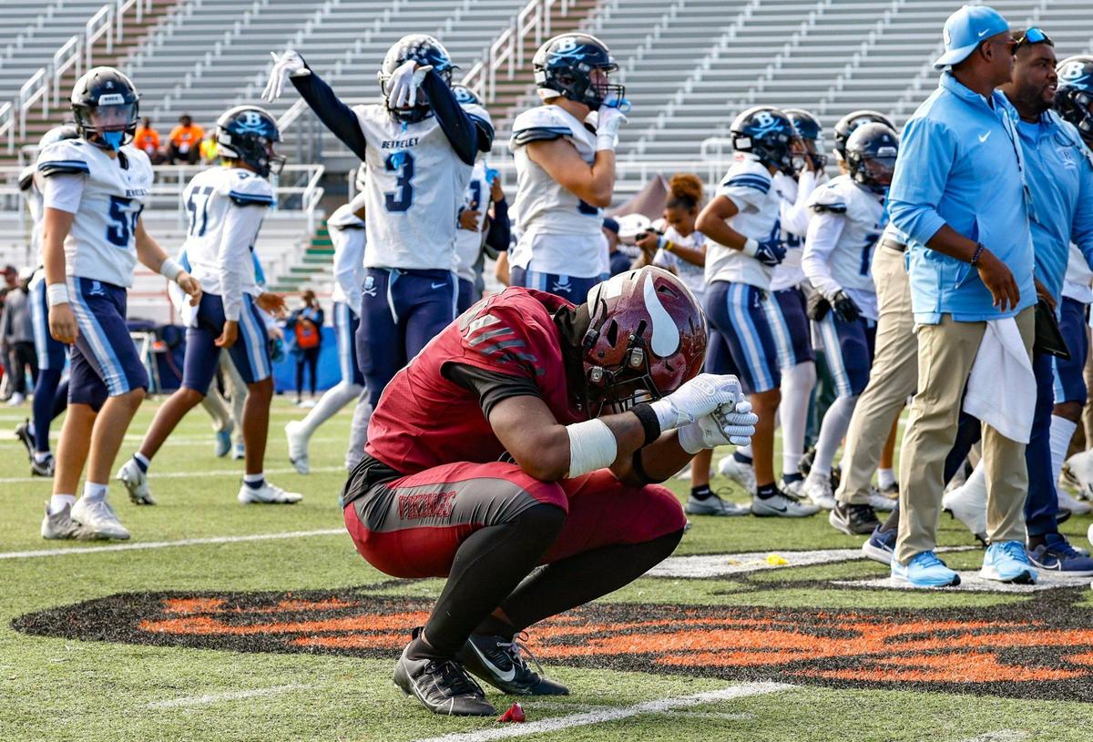 Norland High School’s Derryll Desir (18) reacts as the Vikings lose the FHSAA State Championship game to the Berkeley Prep Buccaneers, Class 2M, at Bragg Memorial Stadium in Tallahassee, Florida, on Saturday, December 9, 2023.
