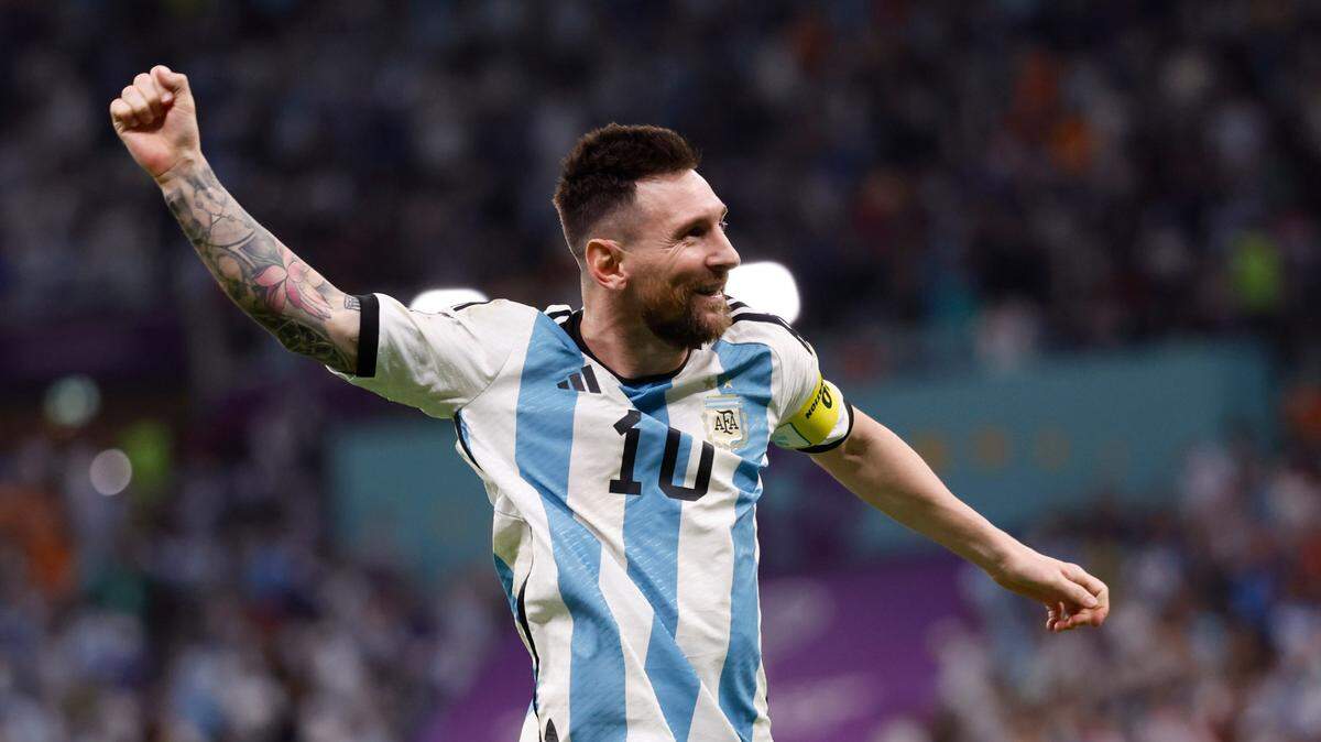 Argentina forward Lionel Messi celebrates after defeating Netherlands in the quarterfinals of the 2022 FIFA World Cup at Lusail Stadium in December.