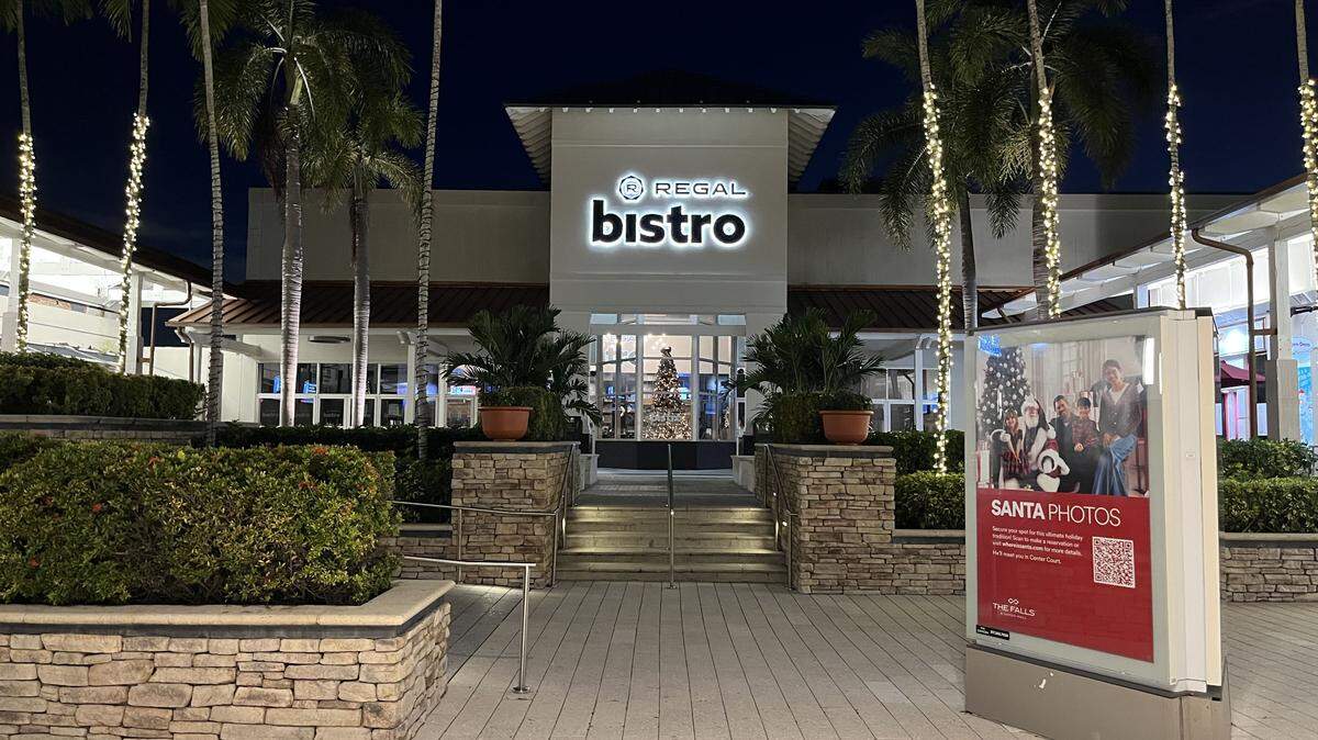 The revamped movie theater at The Falls mall in Kendall, rebranded Regal Bistro, opened to moviegoers as South Florida’s newest dine-in theater, Regal announced on Dec. 17, 2025.