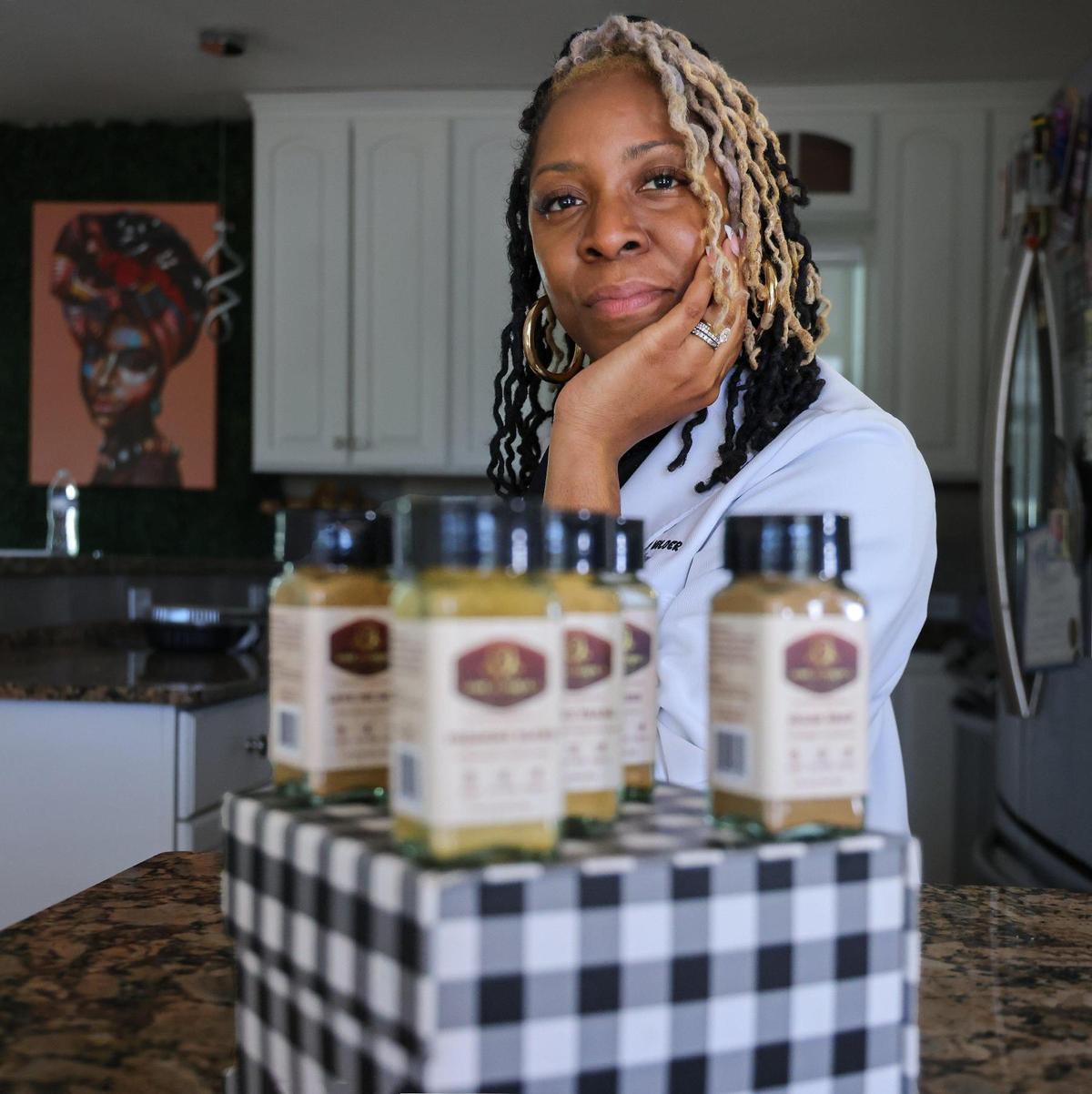 Dr. Venis Wilder, founder of Aunt Alberta’s Spice House, is with her natural seasoning, crafted from her medical research. She is among the many entrepreneurs driving South Florida’s Black business boom in Plantation, Florida on Thursday, March 6, 2025.