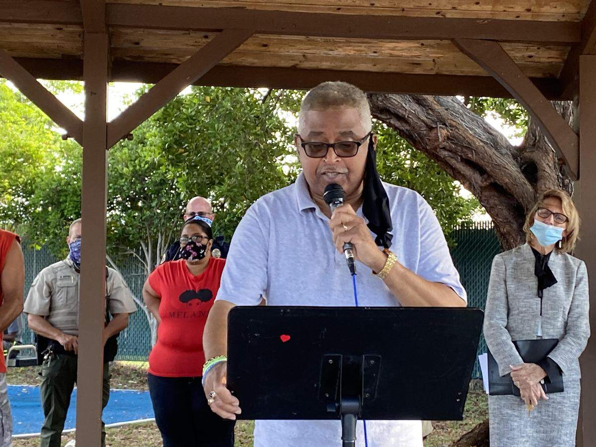 Key West City Commissioner Clayton Lopez addresses a crowd of hundreds on June 1, 2020, before the crowd marched downtown to denounce the death of George Floyd in police custody in Minneapolis on May 25, 2020.