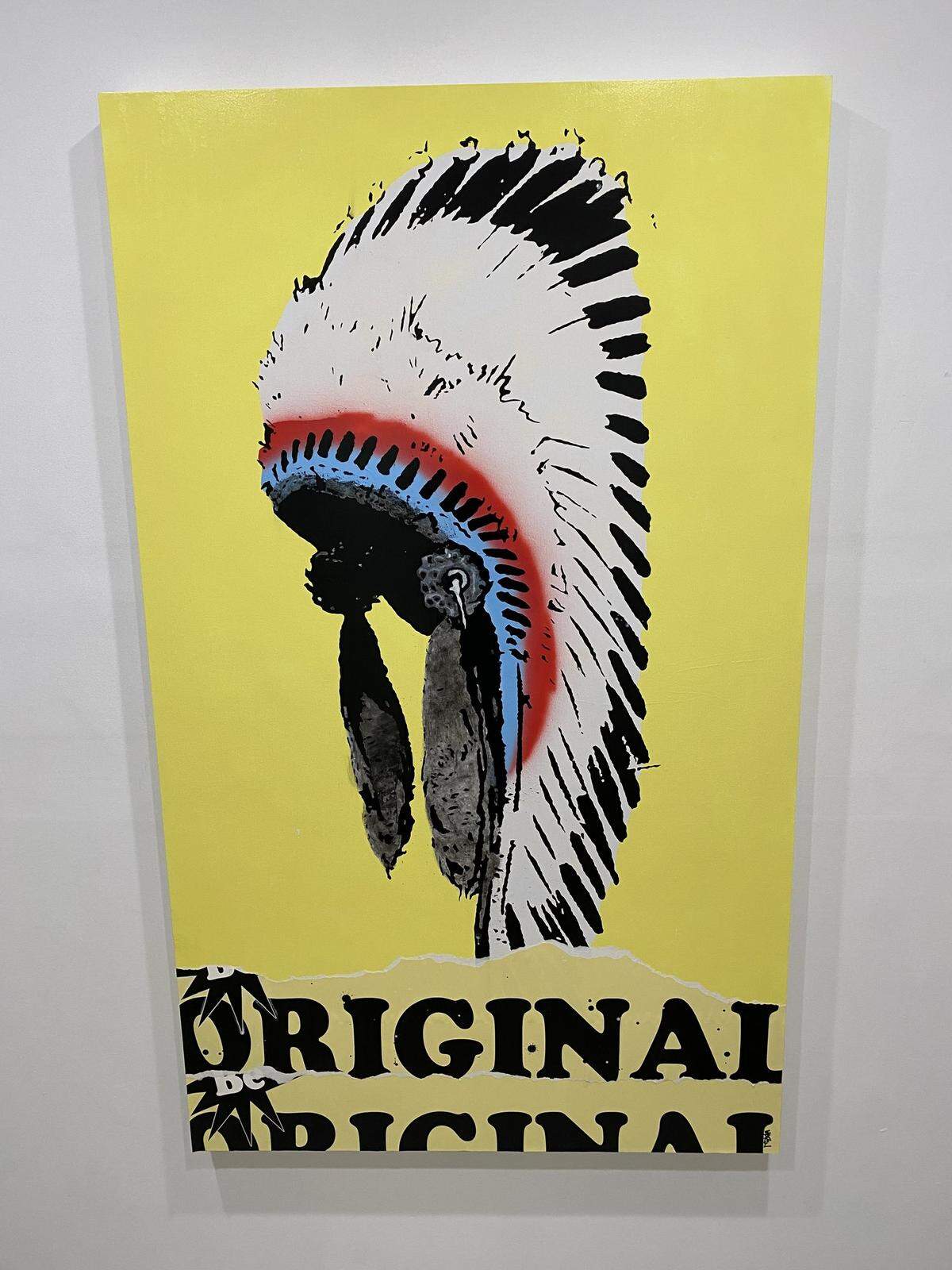 “Original” by Daniel Marin, a Miami-based, Cuban American artist, is on display at the Tower Theater in Little Havana. Marin finds images in vintage comic books to recontextualize for his artwork.