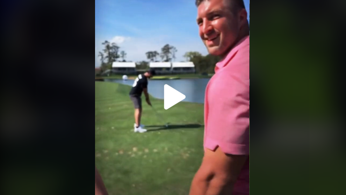 Former University of Florida quarterback Tim Tebow was seen on a TikTok video grabbing and jumping into the water with Jaden Barr for hitting a shot onto the green at the famed 17th hole at TPC Sawgrass in Ponte Vedra Beach, Florida.