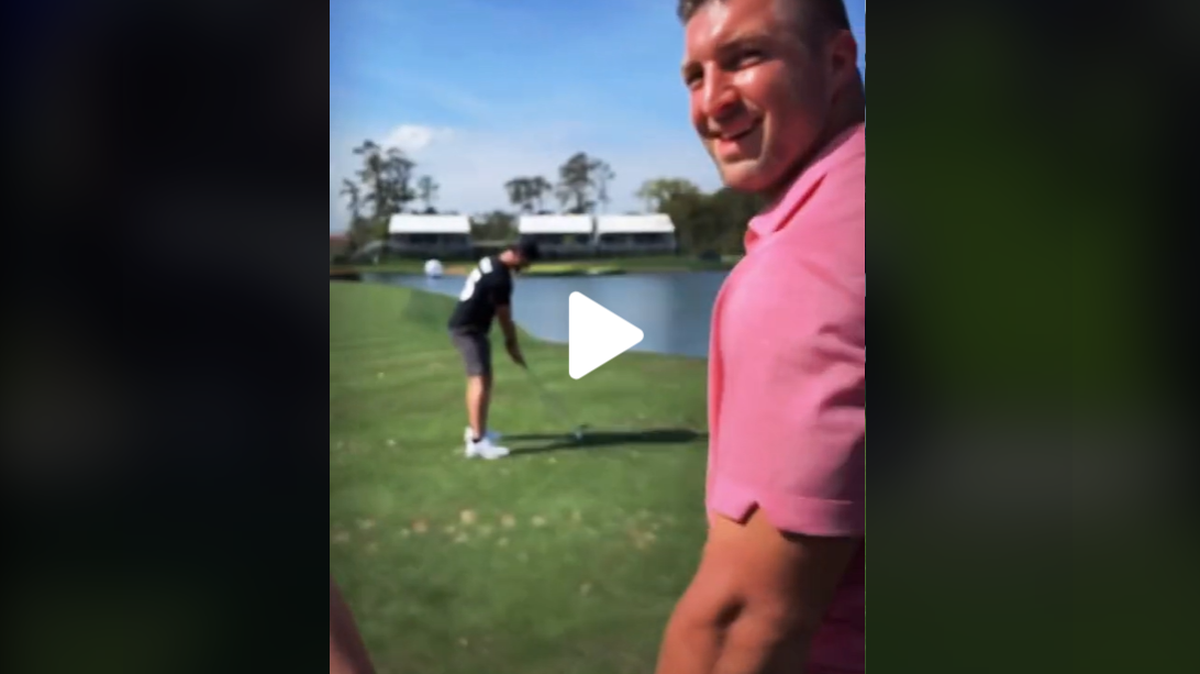 Former University of Florida quarterback Tim Tebow was seen on a TikTok video grabbing and jumping into the water with Jaden Barr for hitting a shot onto the green at the famed 17th hole at TPC Sawgrass in Ponte Vedra Beach, Florida.