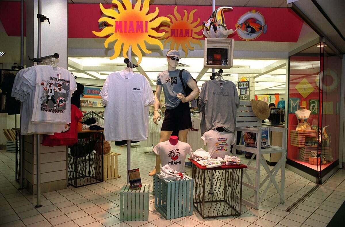In 1999, one of several T-shirt shops at Miami International Airport.