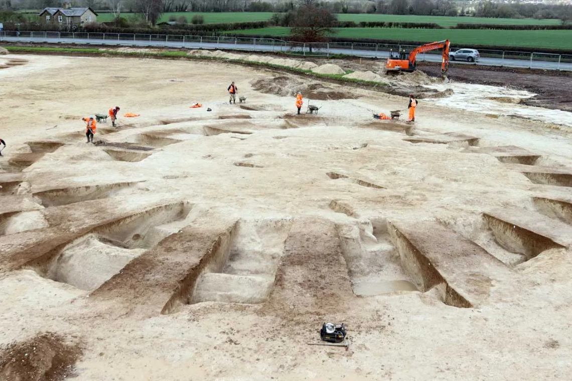 A close-up view of one of the circular barrow burials.