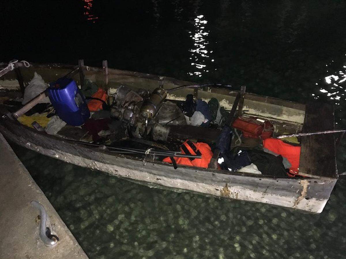 Six Cuban migrants came ashore in Key West on Monday, Dec. 9, 2019, in this rowboat, police said.