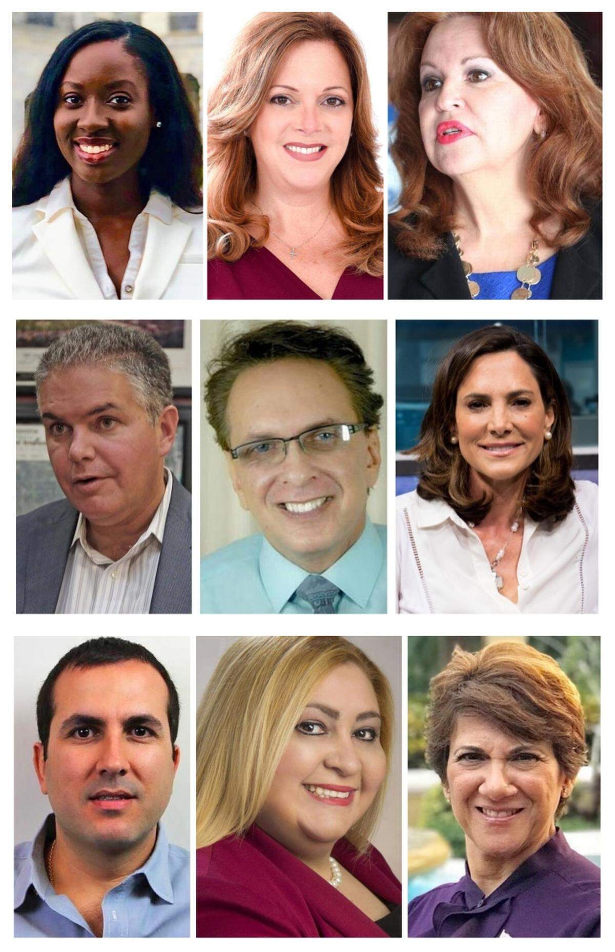 Clockwise from top left: Elizabeth Adadi, Angie Chirino, Bettina Rodriguez Aguilera, Maria Elvira Salazar, Gina Sosa, Maria Peiro, Michael Ohevzion, Bruno Barreiro, Stephen Marks (center)