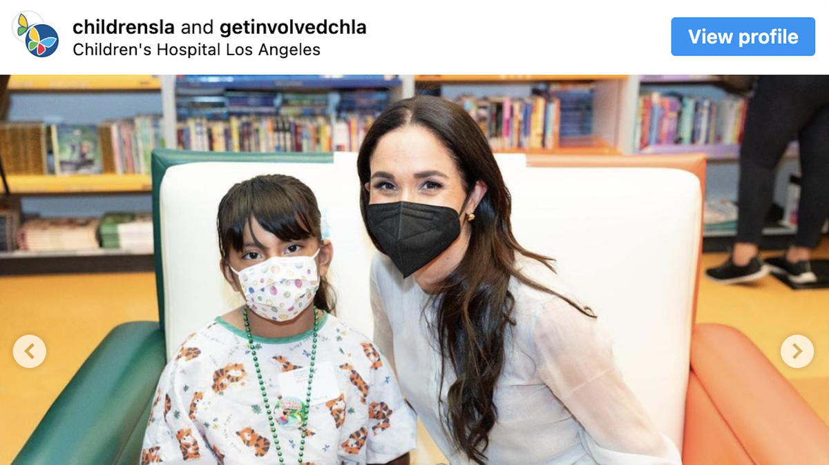 Meghan Markle makes a rare public appearance to visit children at a hospital.