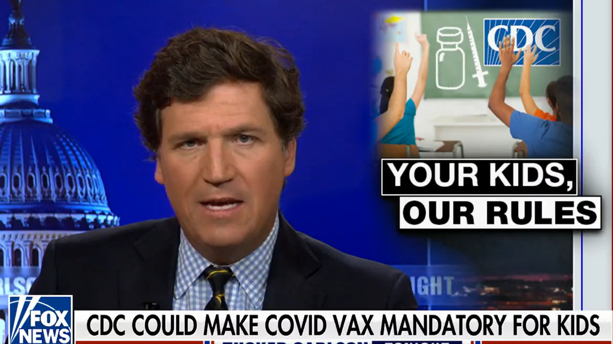 Tucker Carlson says CDC could make COVID vaccine mandatory for children in school after a meeting. CDC says it can’t mandate shots for kids.