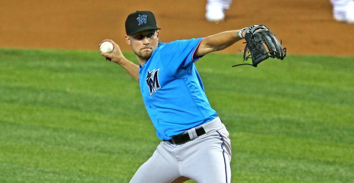 Miami Marlins pitcher Nick Neidert (59) during a simulated game at Marlins Park in Miami, Florida, July 13, 2020.
