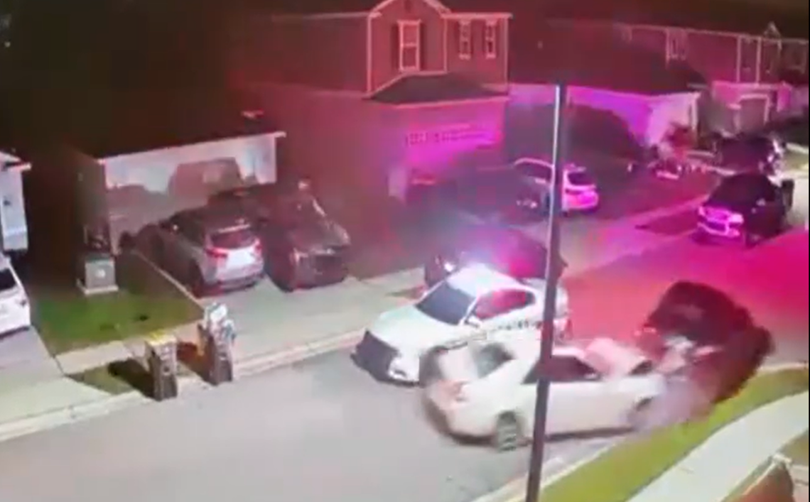 A “freaked out” burglary suspect stuck in a subdivision full of cul-de-sacs resorted to violently crashing his car instead of surrendering to Florida deputies, video shows.