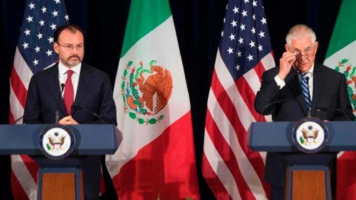 Mexican Foreign Secretary Luis Videgaray, left, and U.S. Secretary of State Rex Tillerson speak during a news conference at the State Department in Washington, D.C. in May.