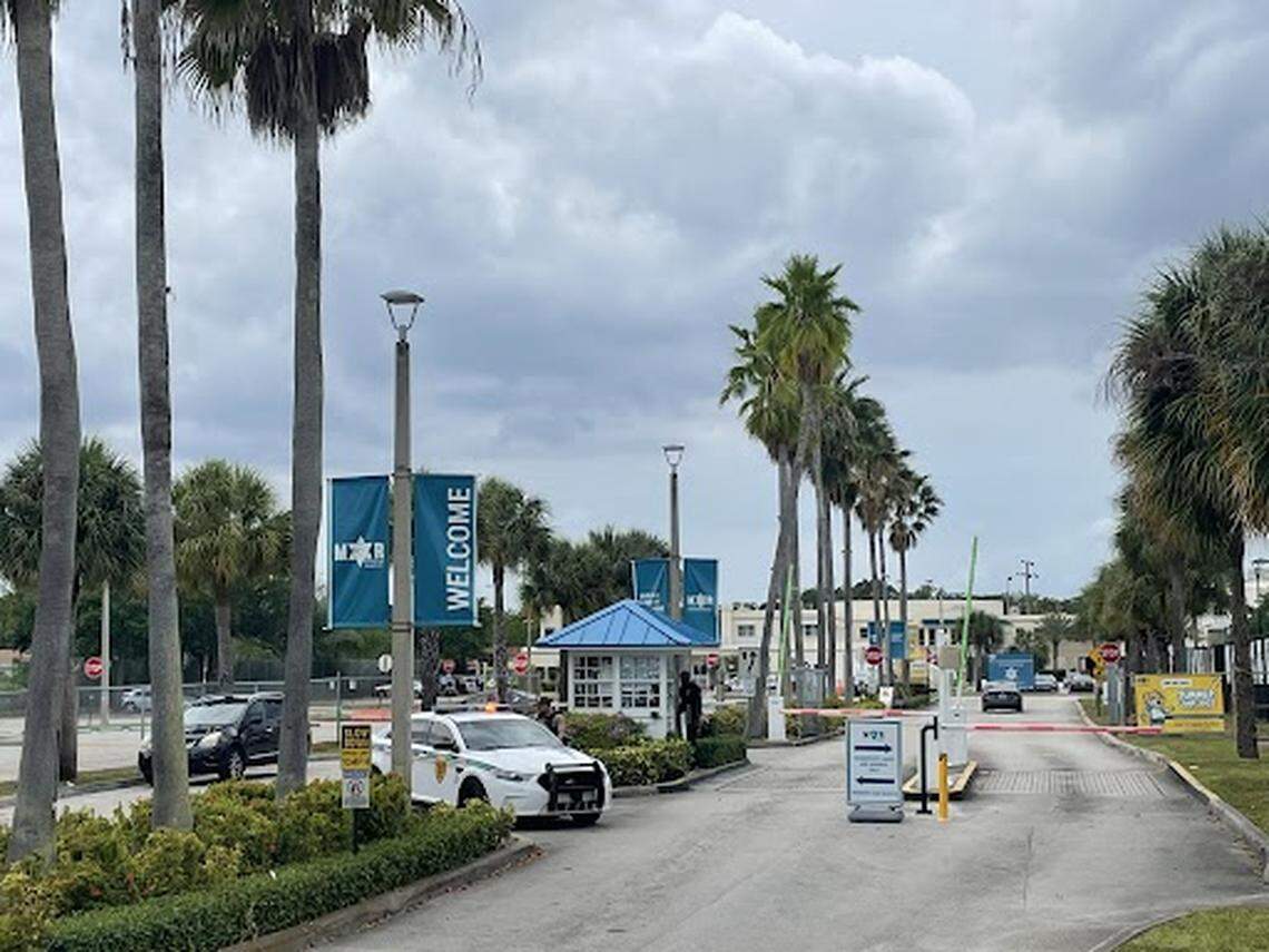 A Miami-Dade police car outside the Michael-Ann Russell Jewish Community Center