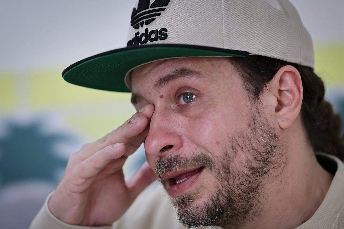 Jose Acevedo fights back tears as he recalls the importance of the Ronald McDonald House after his stepdaughter was diagnosed with cancer and treated at Jackson Memorial Hospital, on Wednesday, Feb. 18, 2026, in Miami.