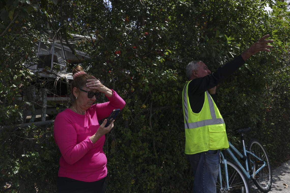 Workers who escaped during a warehouse fire on Thursday, March 5, 2026, in unincorporated Miami-Dade. 
