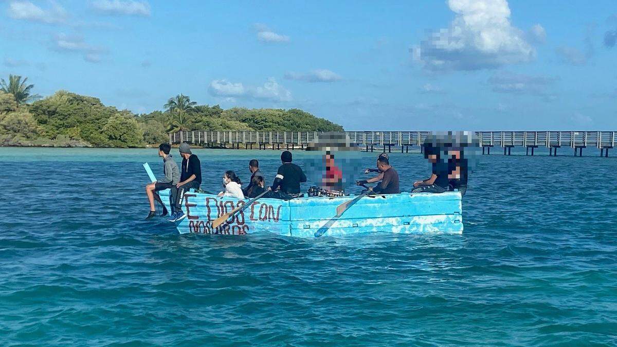 A migrant boat with several people from Cuba on board sails to shore in the Marquesas Keys, a group of islands about 20 miles west of Key West.