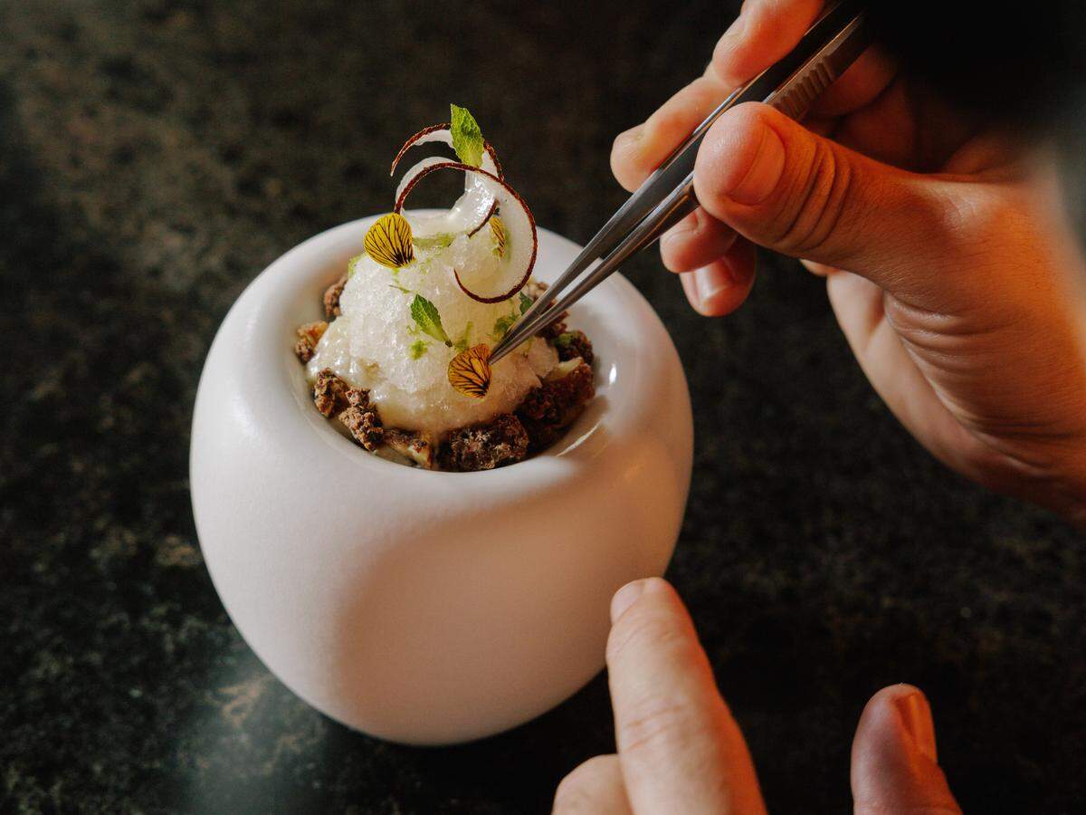 A coconut “pre dessert” at Emelina in West Palm Beach.