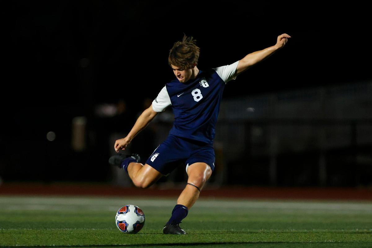 Gulliver Raiders Cosme Salas (8) shoots the ball during the second half of the Region 4-4A semifinal game against the Yulee Hornets at Belen Jesuit Preparatory School in Tamiami, Florida on Saturday, February 18, 2023.