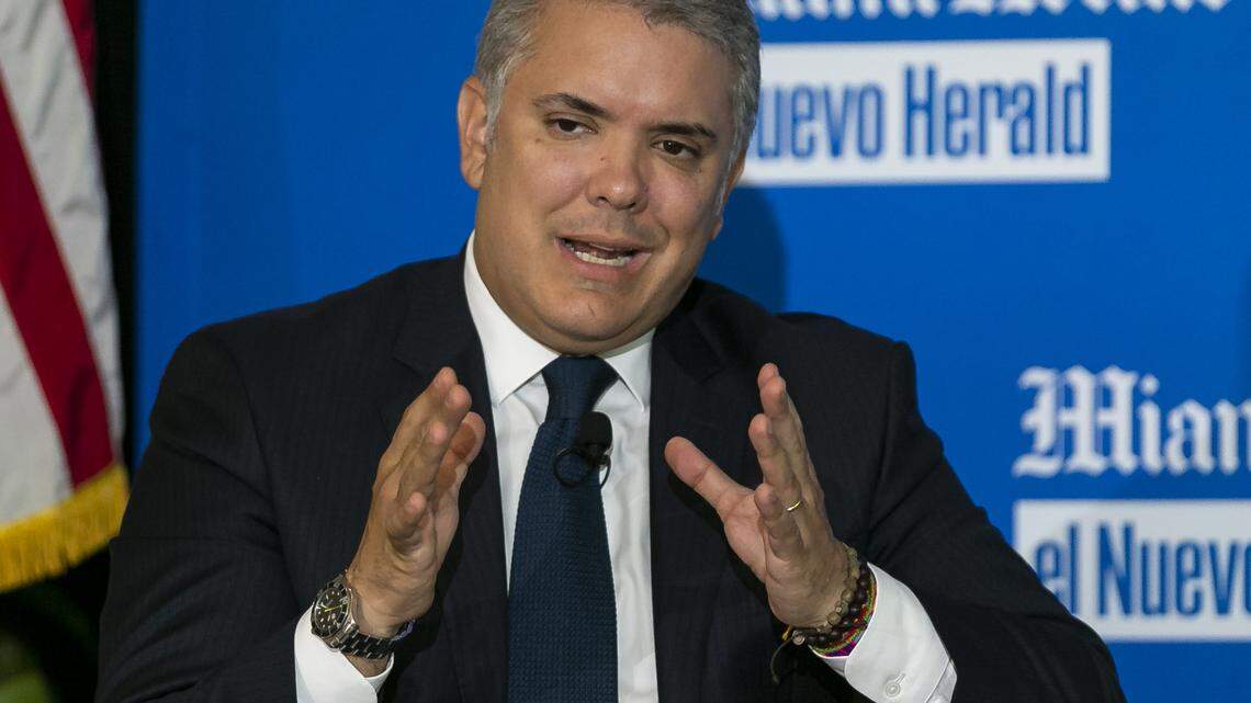 Colombian President Ivan Duque speaks with Miami Herald columnist Andres Oppenheimer during the Americas Conference Series at the University of Miami Braman Miller Center on Friday, September 27, 2019.