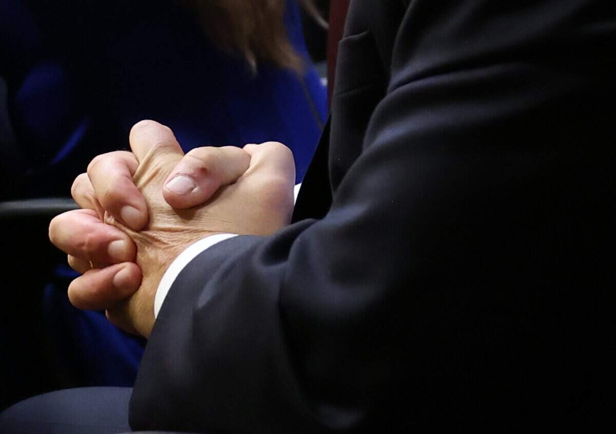 The hands of George Pino are tightly clasped while he sit as Dr. Diana Barratt, a Boca Raton neurologist, testifies for the defense during his trial on Wednesday, June 17, 2026, in Miami, Florida.Pino is charged in connection to the crash that killed 17-year-old Lucy Fernandez.