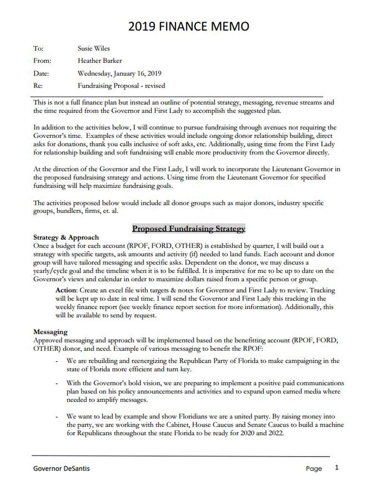 A page from a fundraising strategy memo.