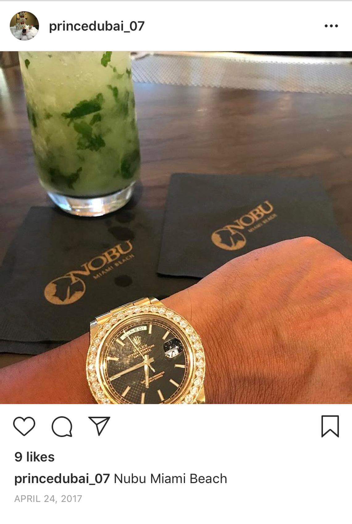 A screenshot of the Instagram account belonging to Anthony Gignac, who posed as a Saudi prince for years. Here, he shows off a luxury watch.