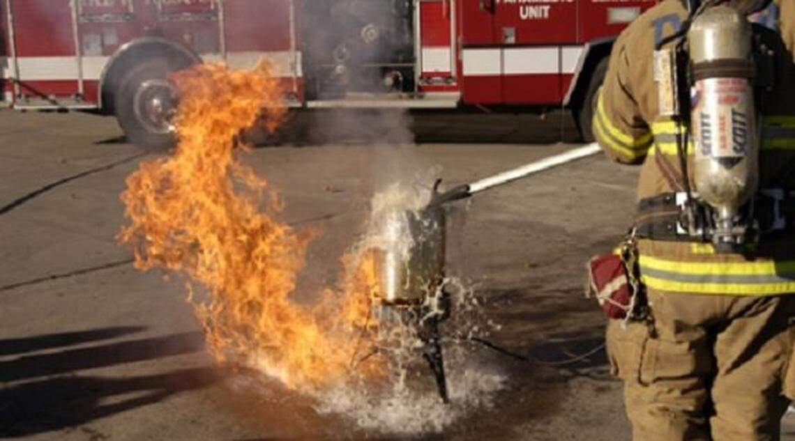 A South Florida firefighter demonstrates what can happen with a deep-fried turkey.