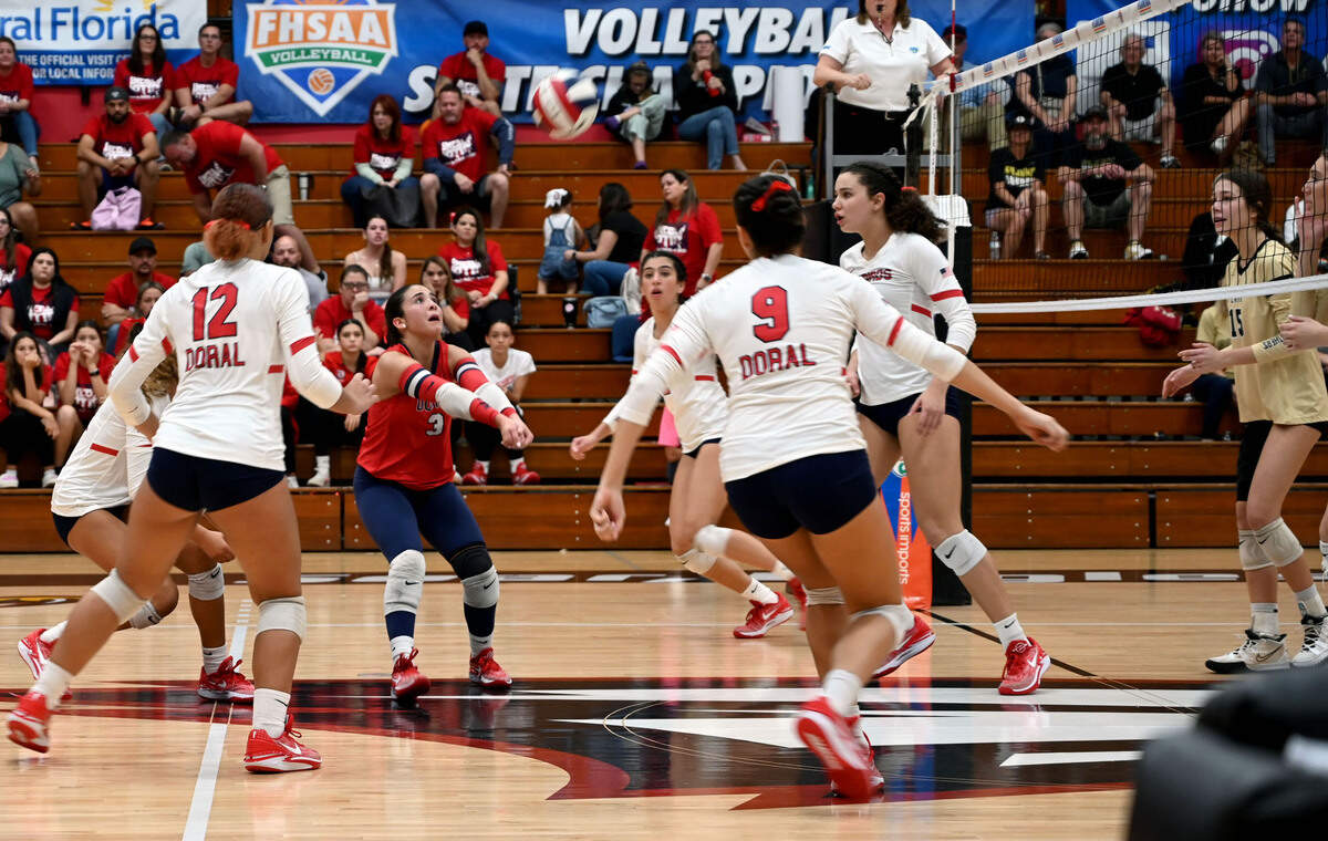Ella Horvick sets up a shot for Doral Academy Friday during a Class 7A state semifinal against top-ranked Tampa Plant at Polk State College.