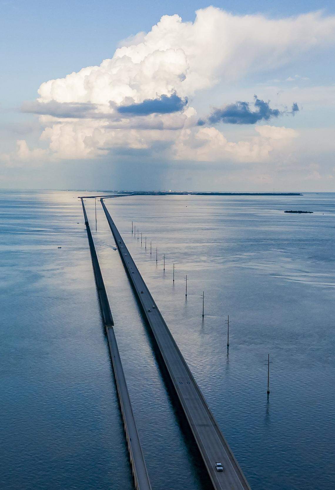 Cars make their way down the Overseas Highway’s Seven Mile Bridge near Little Duck Key and Bahia Honda State Park on Monday, Oct. 11, 2021.