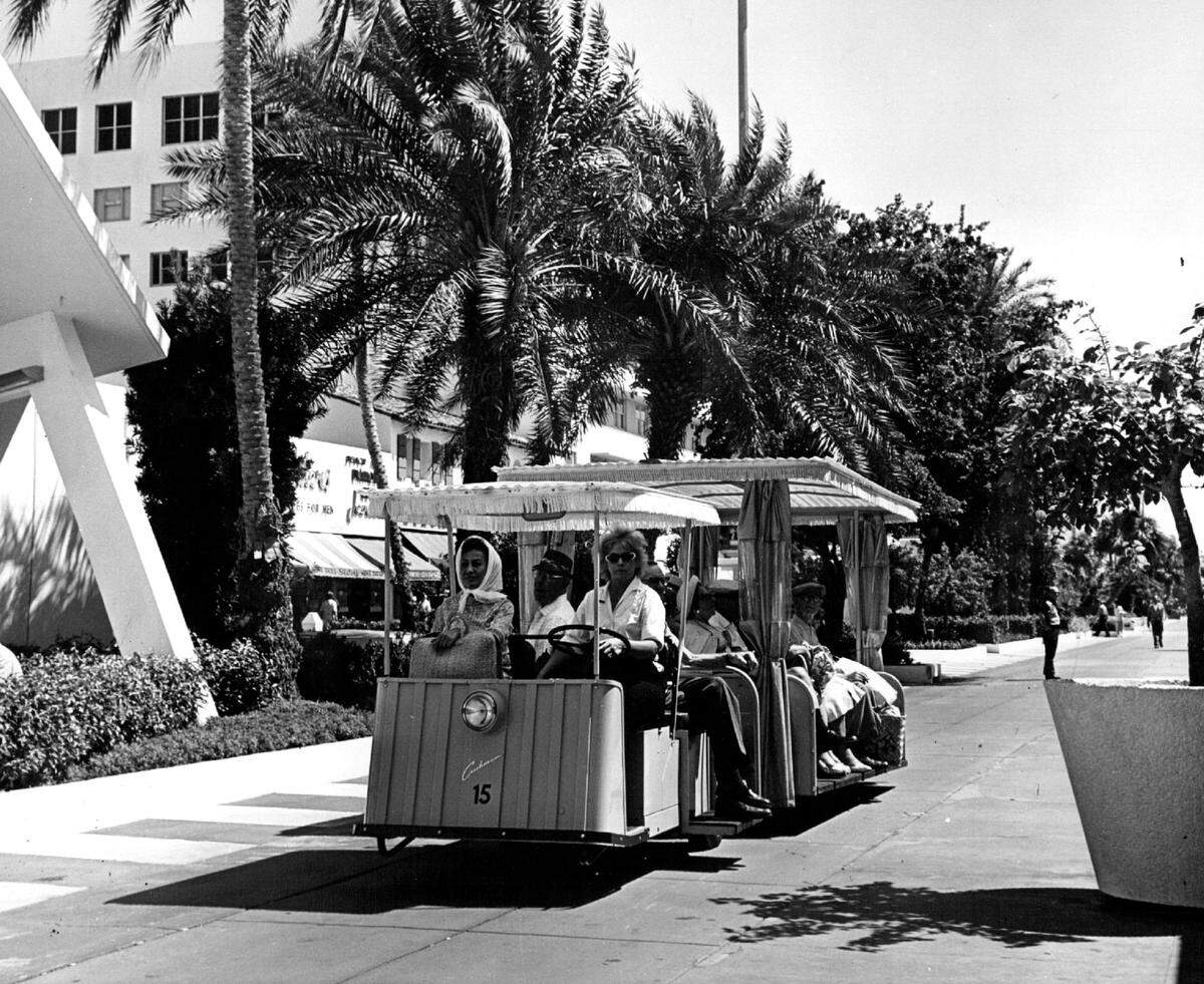 A 1966 photo of the Lincoln Road tram, carried walk-weary shoppers from Washington Avenue to Alton Road and stopped anywhere along the way.