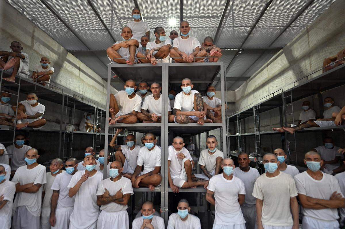 This photo, released by the Presidencia El Salvador, shows a second group of 2,000 detainees being transferred overnight to the Terrorist Confinement Centre (CECOT) in Tecoluca, El Salvador, on March 15, 2023.