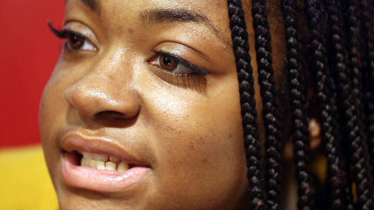 Kamilah Campbell, a high school senior at Dr. Michael Krop High who has been accused by SAT officials of cheating because her scores jumped beyond the norm, tells her side regarding the allegation of cheating during a press conference by her attorneys to release her SAT scores after her press conference at Miami News Net studios in Miami, Florida on Wednesday, Jan. 2, 2019.