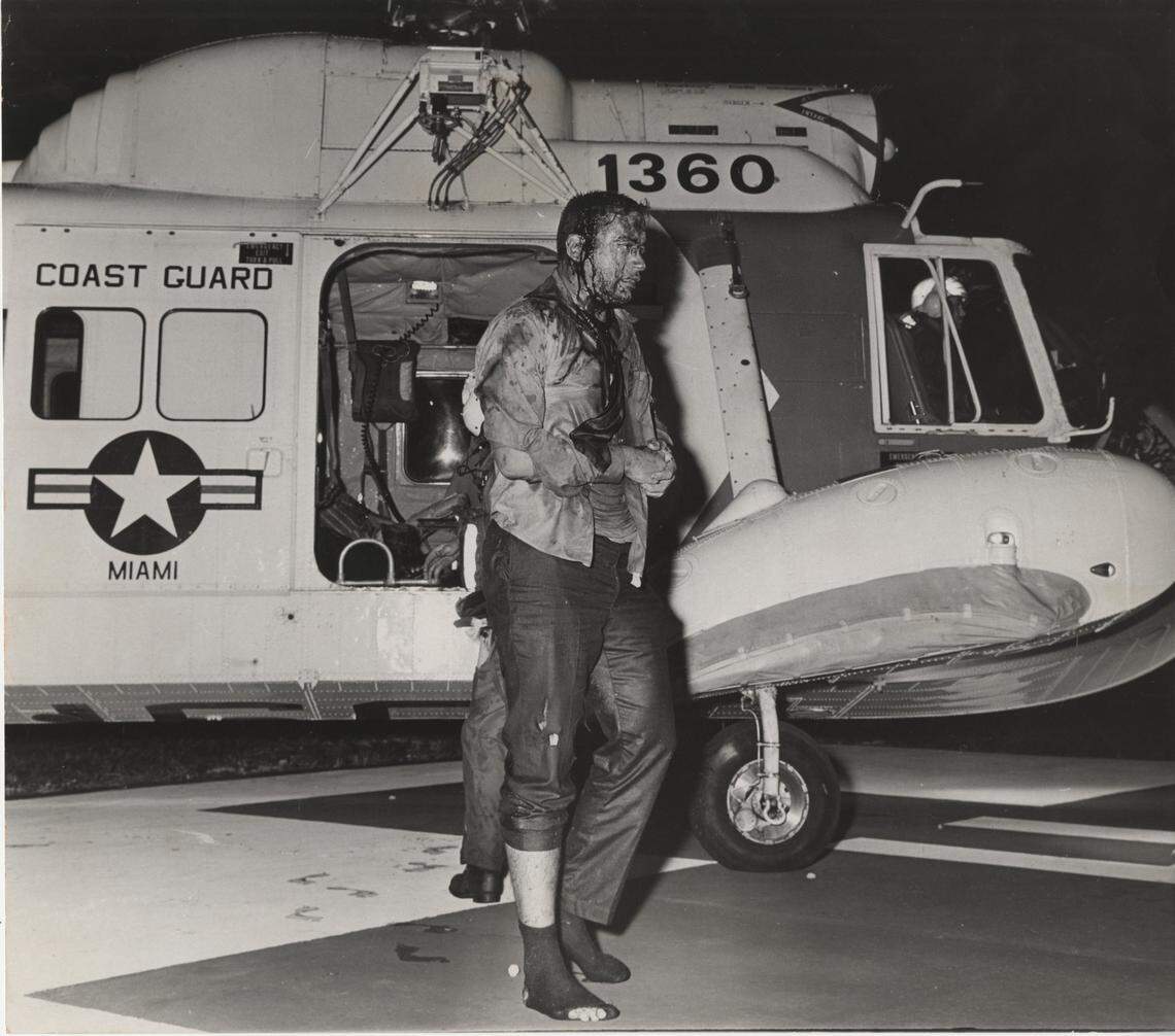 12/30/1972: Bill Sanders/Miami Herald Staff -- First victim of crash of Eastern Airlines Flight 401 arrives at Palmetto General Hospital.
