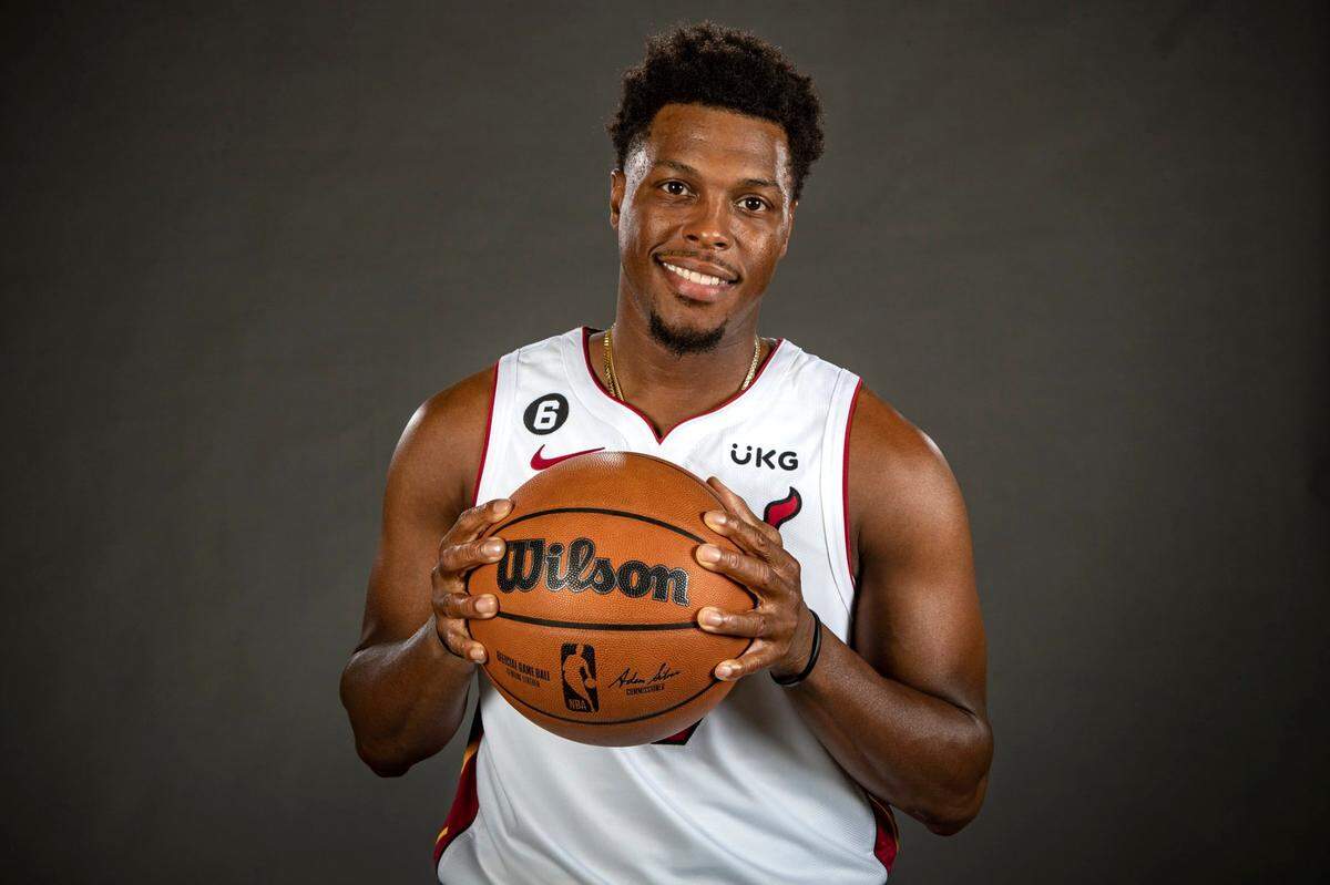 Miami Heat guard Kyle Lowry (7) poses for a portrait during Miami Heat Media Day at FTX Arena in Miami on September 26, 2022.