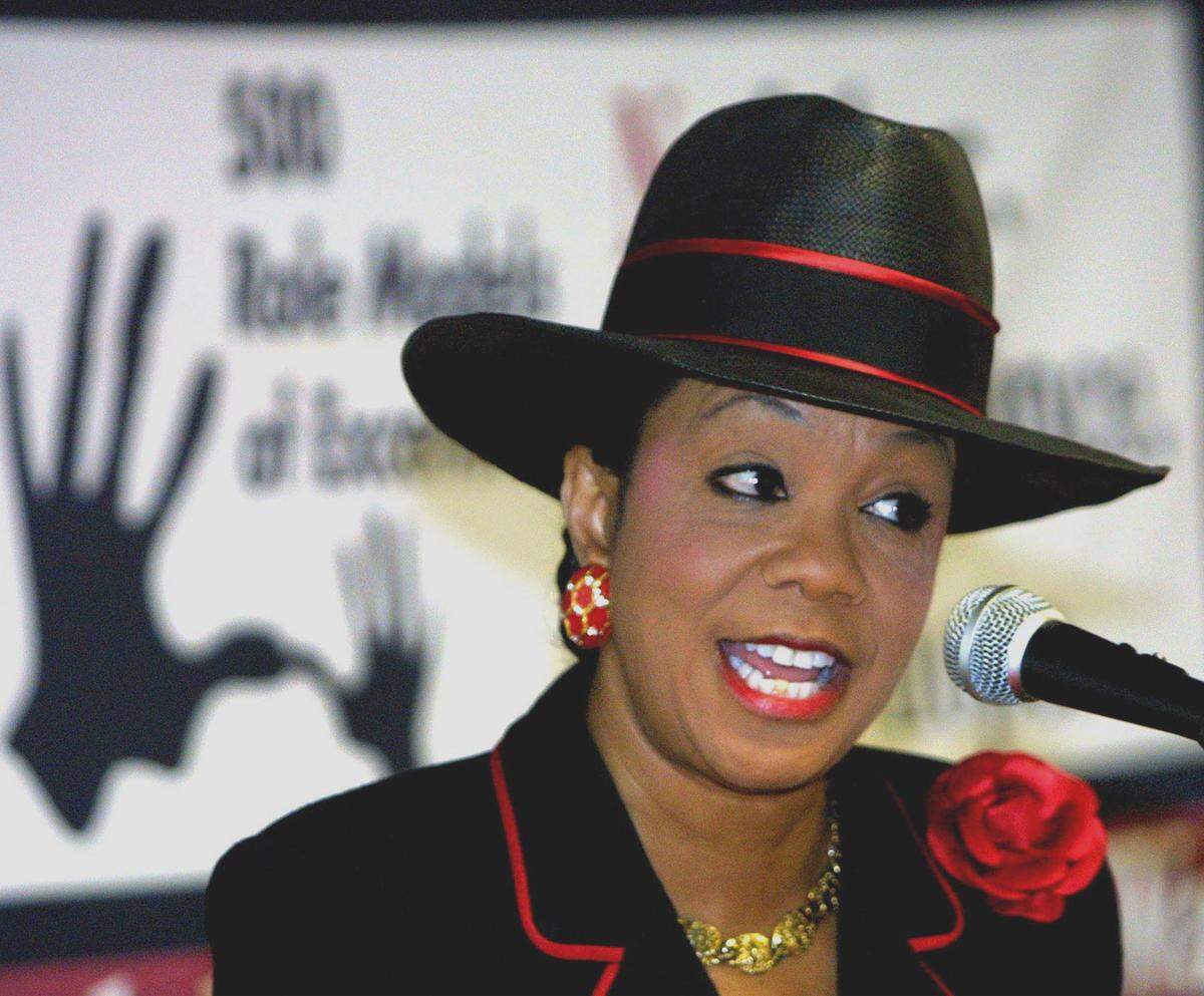 Rep. Frederica Wilson, founder of the 5000 Role Models of Excellence Project speaks to Miami-Dade County students at an HIV awareness conference being at North Shore Medical Center, Friday, July 27, 2001.