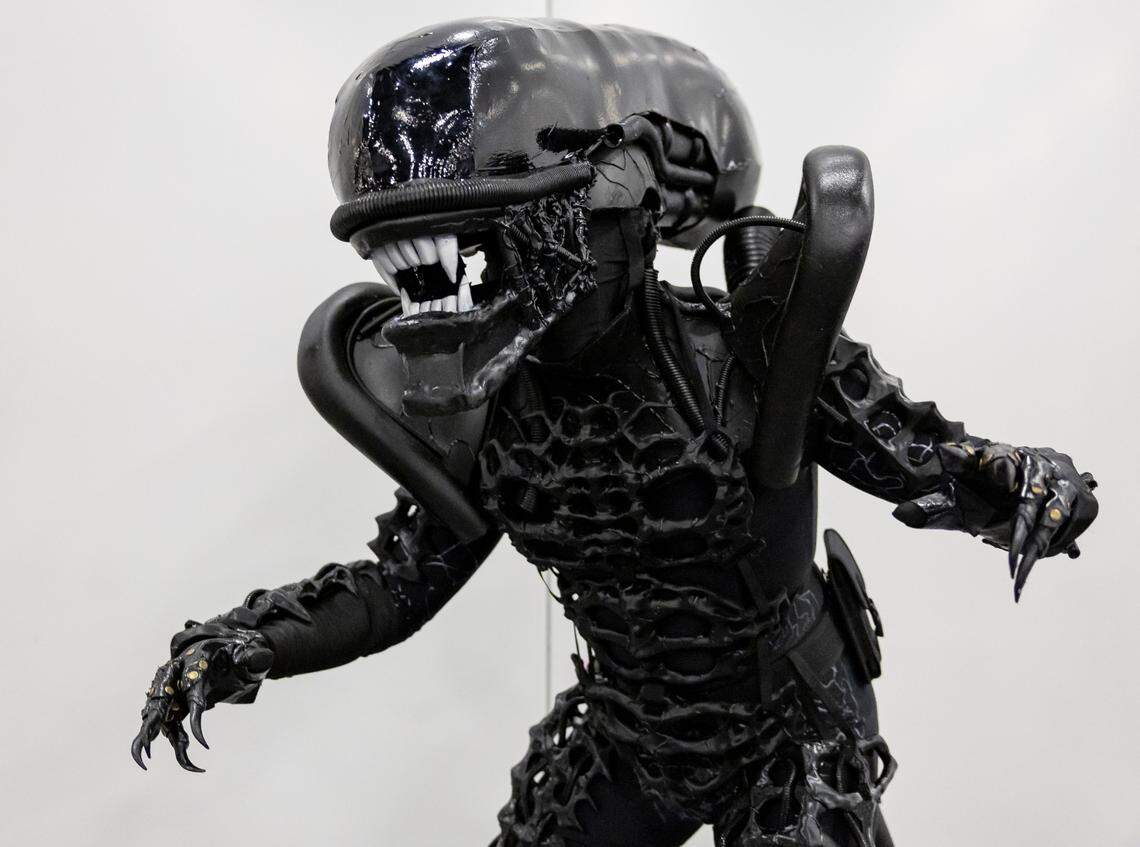 Adrian Delvalle, 24, cosplays as Alien from the Aliens franchise during Florida Supercon 2024 at the Miami Beach Convention Center on Saturday, July 13, 2024, in Miami Beach, Fla.