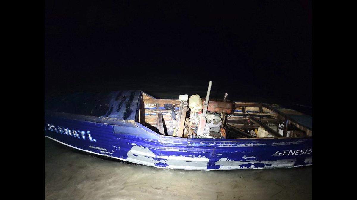The boat that Customs and Border Patrol officials say 26 Cuban migrants took to Key Biscayne.