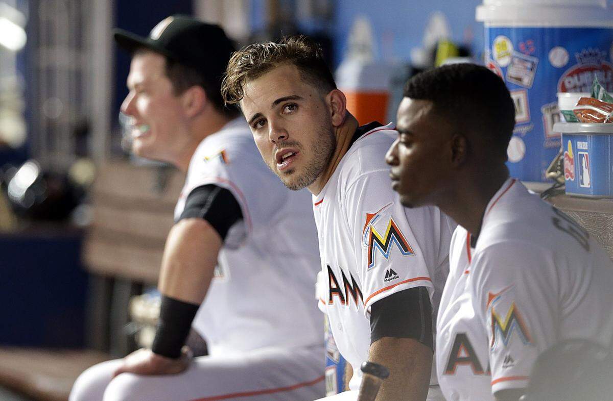 Miami Marlins’ Jose Fernandez in the dugout during the first inning of the Marlins’ game against the Washington Nationals at Marlins Park in Miami on Tuesday, Sept. 20, 2016.