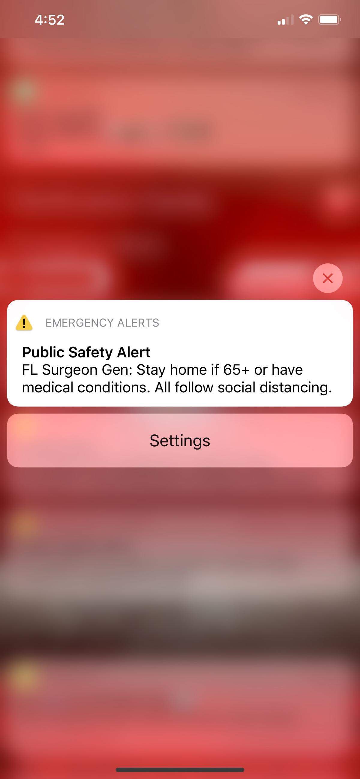 Florida issues its first emergency text alert since the beginnign of the coronavirus outbreak. It urged those 65 and older or have medical conditions to stay inside, and everyone else to social distance.