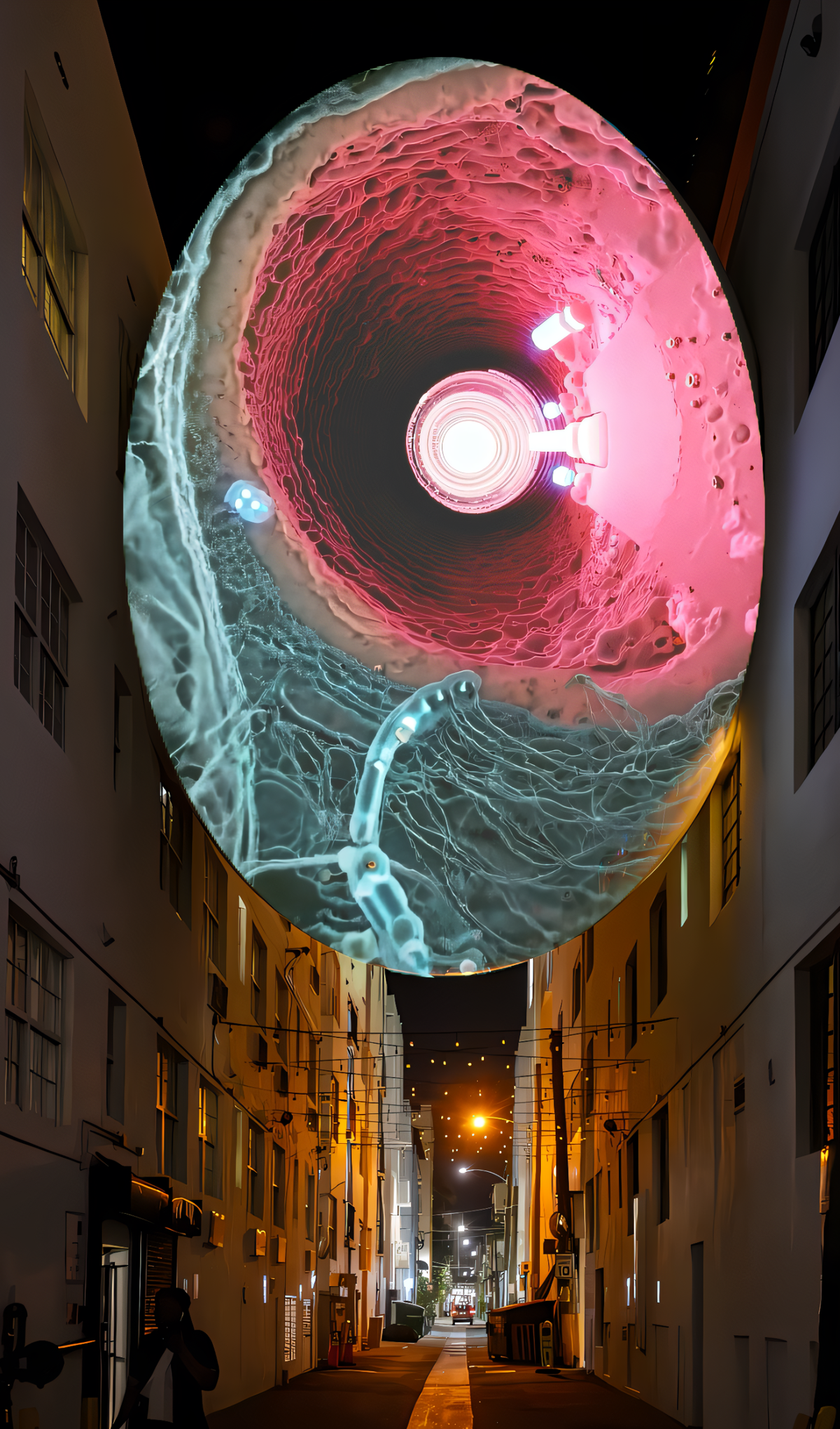 “Faux Ecologies + Augmented Visions of the Micro-verse” by [dNASAb] projected on the orb at The Betsy.