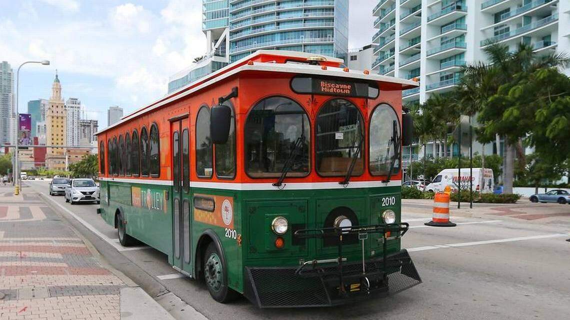 A Miami trolley on Biscayne Boulevard in downtown. City officials want to expand the city's trolley system.