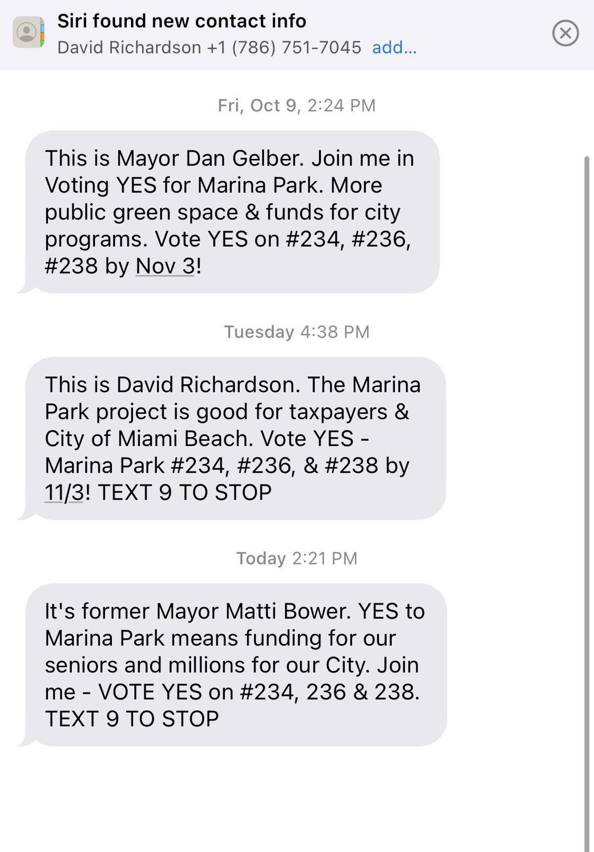 Miami Beach Mayor Dan Gelber, Commissioner David Richardson and former Mayor Matti Herrera Bower have lent their names and testimonials to a developer-funded campaign seeking voter approval for the redevelopment of the Miami Beach Marina.