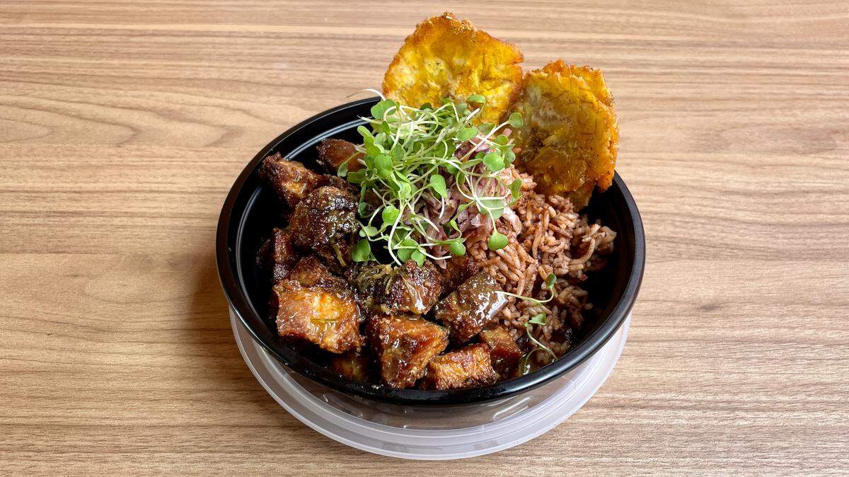 Griot fried pork chunks bowl at Manjay in Wynwood