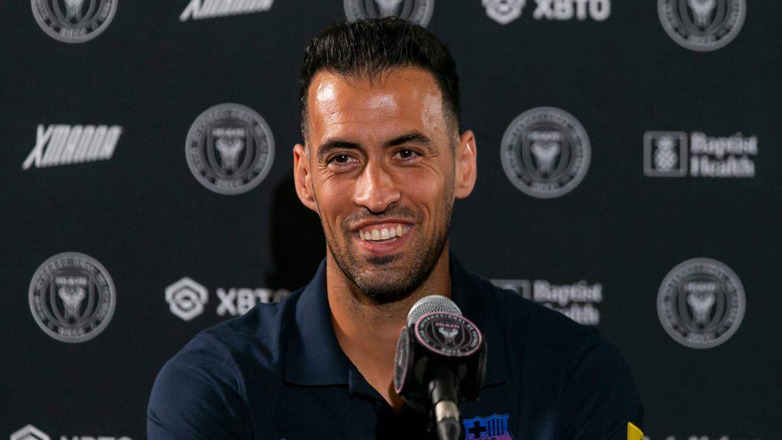 Former FC Barcelona star Sergio Busquets, shown during a July 2022 press conference preceding a friendly match against Inter Miami, is finalizing a deal to join the MLS club.