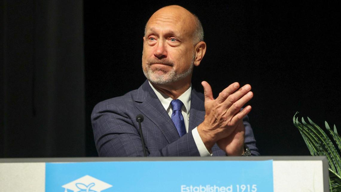 Allen Zeman was one of five Broward School Board members sworn in Tuesday, Nov. 22, 2022, at Fort Lauderdale High School, his alma mater. He talked about the risk the school district faces of possibly being taken over by a court-appointed receiver due to two grand jury investigations of the district.