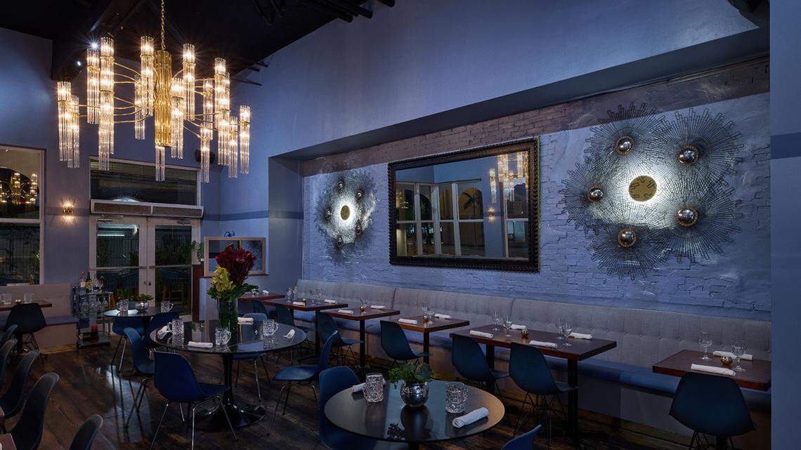 The interior dining room of the new Blue Collar restaurant on Biscayne Boulevard in Miami.