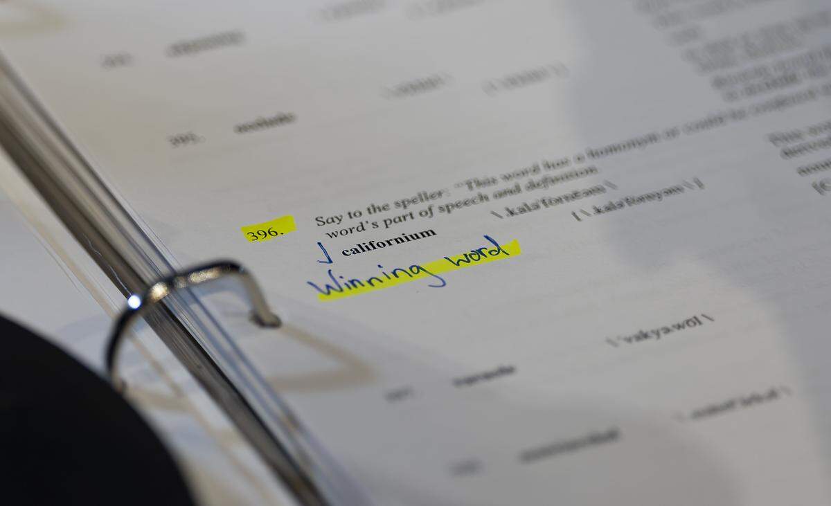 A view of the winning word, californium, during the 86th Miami Herald Spelling Bee for Broward County at the Charles F. Dodge City Center on Wednesday, Feb. 25, 2026, in Pembroke Pines, Fla.