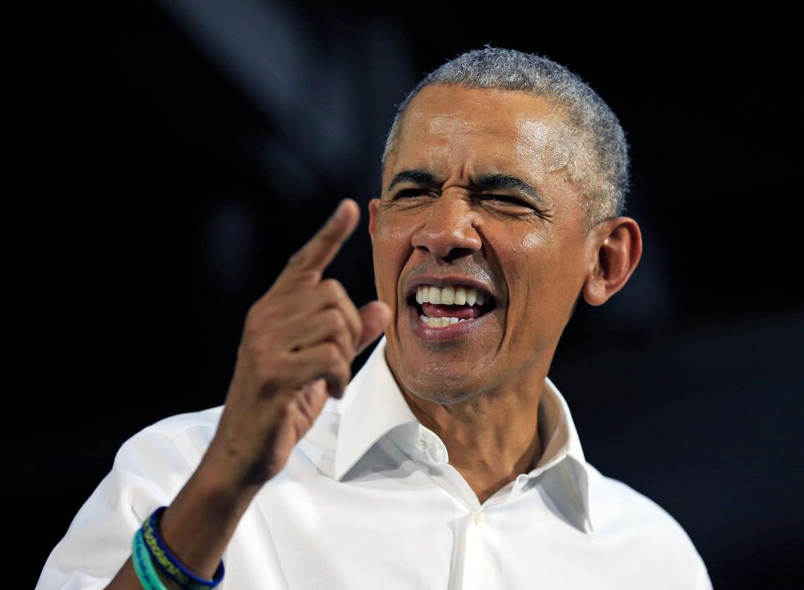 Former President Barack Obama campaigns alongside Florida’s leading Democratic candidates in Miami at Ice Palace Studios on Friday. He would later travel to Atlanta to campaign for gubernatorial candidate Stacey Abrams.